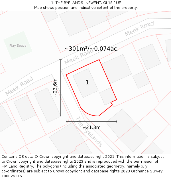 1, THE RYELANDS, NEWENT, GL18 1UE: Plot and title map