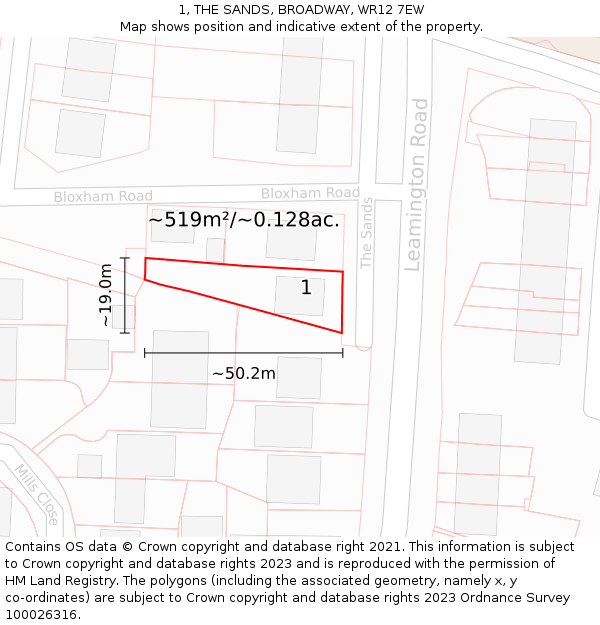 1, THE SANDS, BROADWAY, WR12 7EW: Plot and title map