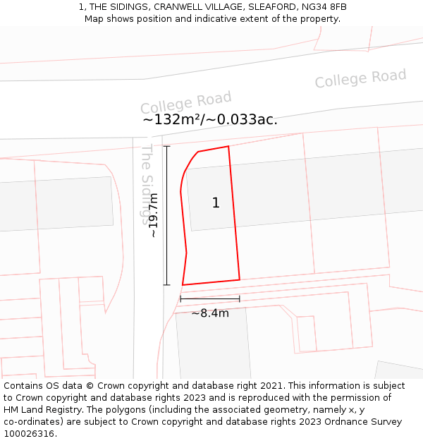 1, THE SIDINGS, CRANWELL VILLAGE, SLEAFORD, NG34 8FB: Plot and title map