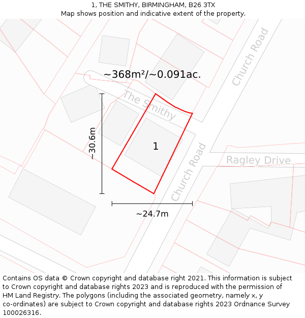 1, THE SMITHY, BIRMINGHAM, B26 3TX: Plot and title map