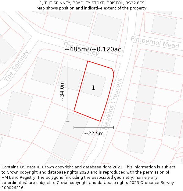 1, THE SPINNEY, BRADLEY STOKE, BRISTOL, BS32 8ES: Plot and title map