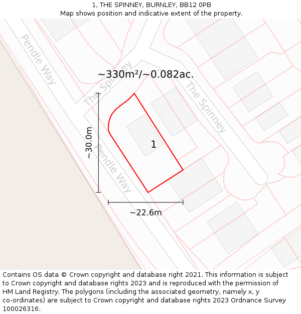 1, THE SPINNEY, BURNLEY, BB12 0PB: Plot and title map