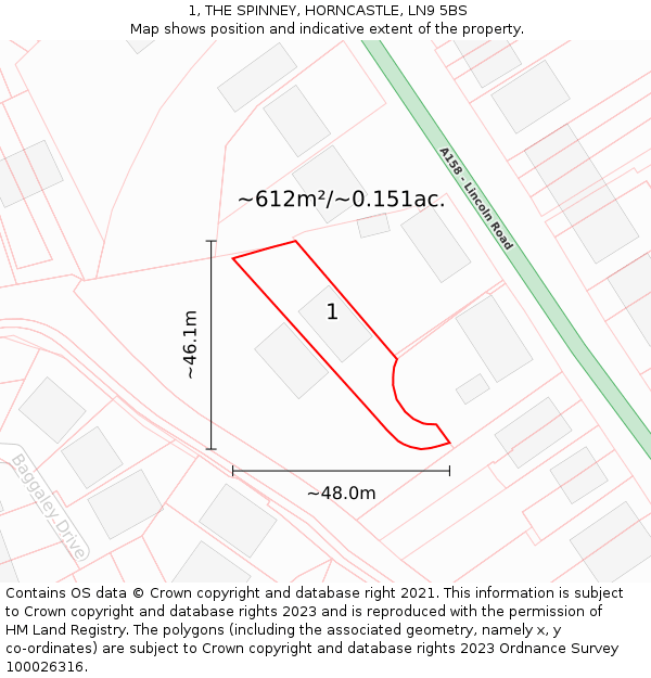 1, THE SPINNEY, HORNCASTLE, LN9 5BS: Plot and title map