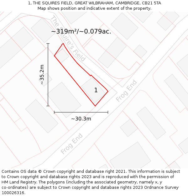 1, THE SQUIRES FIELD, GREAT WILBRAHAM, CAMBRIDGE, CB21 5TA: Plot and title map