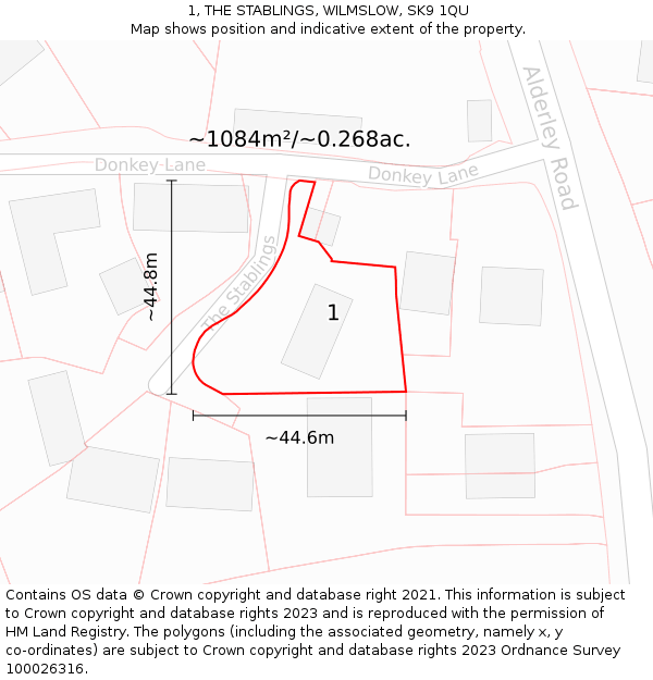 1, THE STABLINGS, WILMSLOW, SK9 1QU: Plot and title map