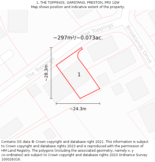 1, THE TOPPINGS, GARSTANG, PRESTON, PR3 1QW: Plot and title map