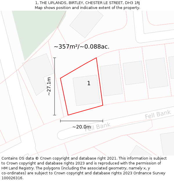 1, THE UPLANDS, BIRTLEY, CHESTER LE STREET, DH3 1RJ: Plot and title map