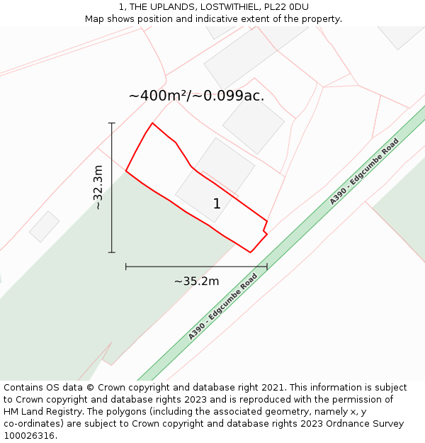 1, THE UPLANDS, LOSTWITHIEL, PL22 0DU: Plot and title map