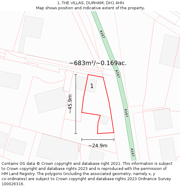 1, THE VILLAS, DURHAM, DH1 4HN: Plot and title map