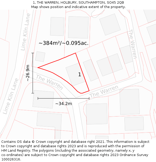 1, THE WARREN, HOLBURY, SOUTHAMPTON, SO45 2QB: Plot and title map