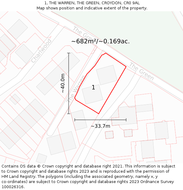 1, THE WARREN, THE GREEN, CROYDON, CR0 9AL: Plot and title map