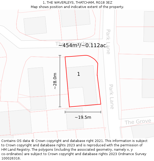 1, THE WAVERLEYS, THATCHAM, RG18 3EZ: Plot and title map