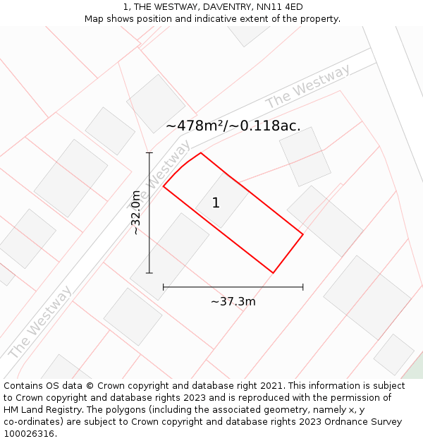 1, THE WESTWAY, DAVENTRY, NN11 4ED: Plot and title map