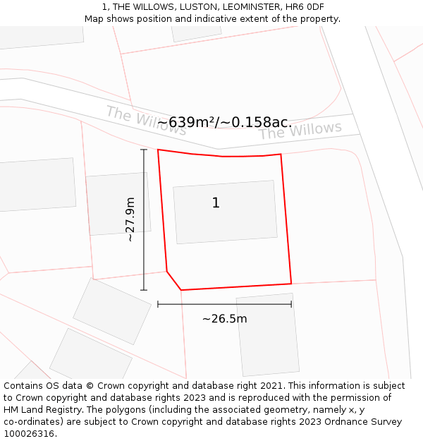 1, THE WILLOWS, LUSTON, LEOMINSTER, HR6 0DF: Plot and title map