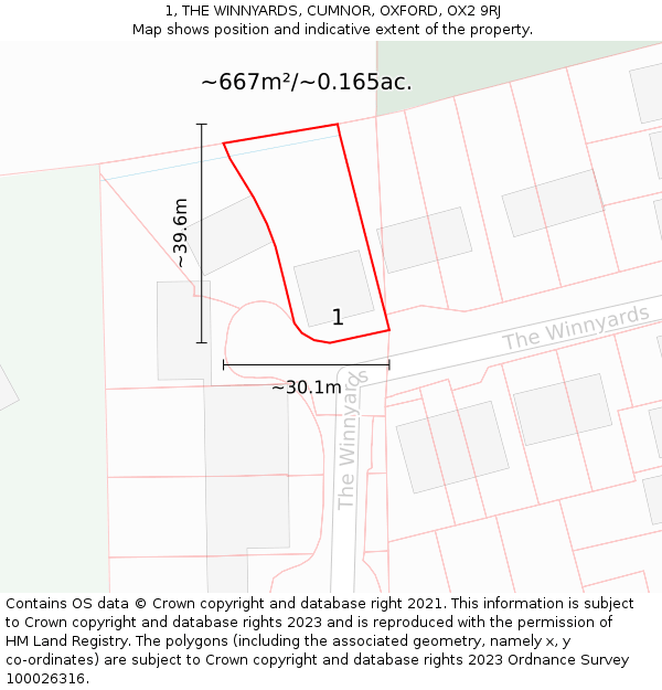 1, THE WINNYARDS, CUMNOR, OXFORD, OX2 9RJ: Plot and title map