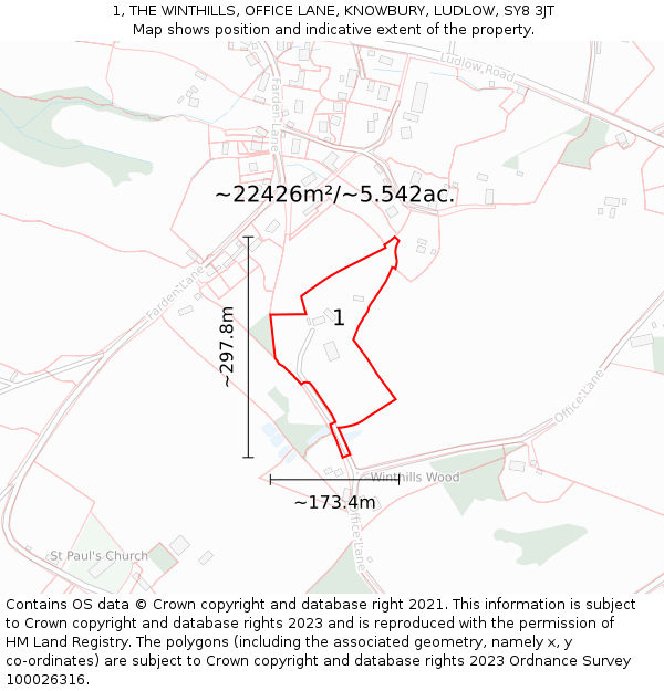 1, THE WINTHILLS, OFFICE LANE, KNOWBURY, LUDLOW, SY8 3JT: Plot and title map