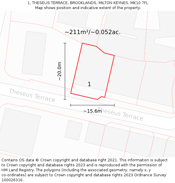 1, THESEUS TERRACE, BROOKLANDS, MILTON KEYNES, MK10 7FL: Plot and title map