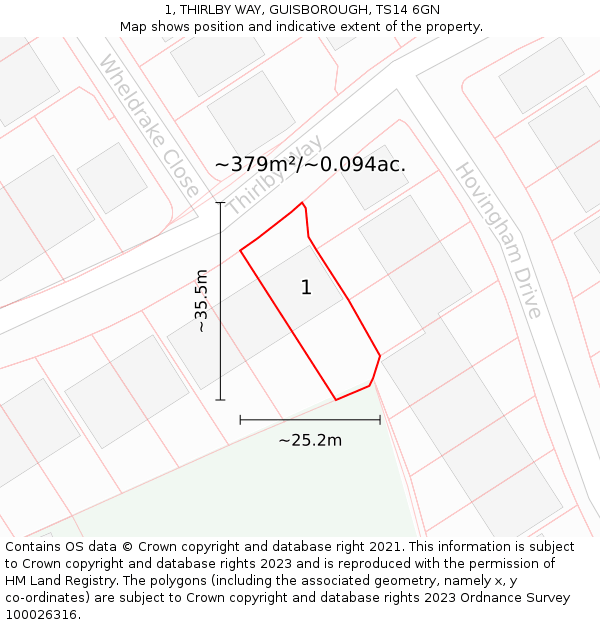 1, THIRLBY WAY, GUISBOROUGH, TS14 6GN: Plot and title map