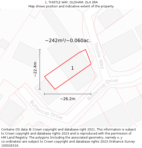 1, THISTLE WAY, OLDHAM, OL4 2RA: Plot and title map