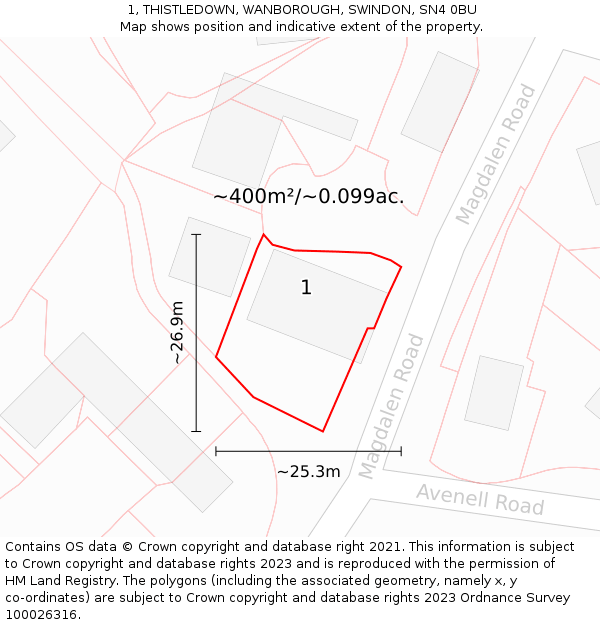 1, THISTLEDOWN, WANBOROUGH, SWINDON, SN4 0BU: Plot and title map