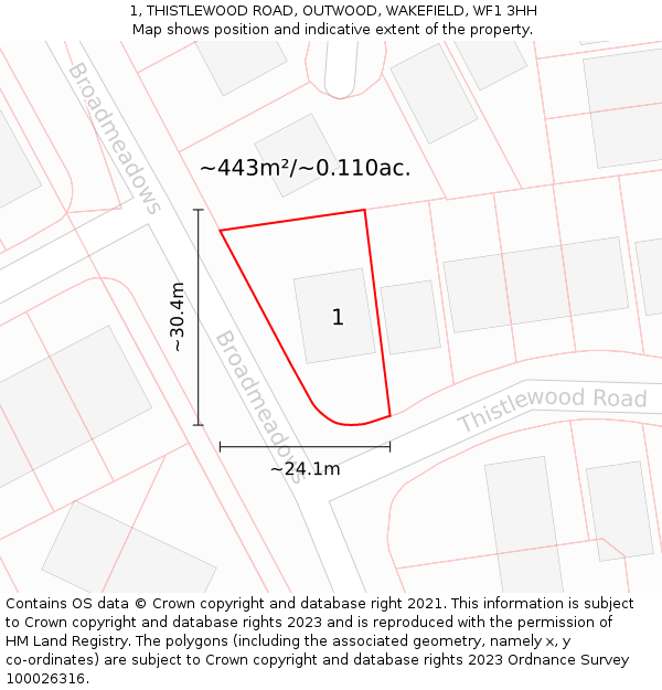 1, THISTLEWOOD ROAD, OUTWOOD, WAKEFIELD, WF1 3HH: Plot and title map