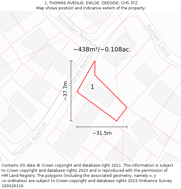 1, THOMAS AVENUE, EWLOE, DEESIDE, CH5 3TZ: Plot and title map