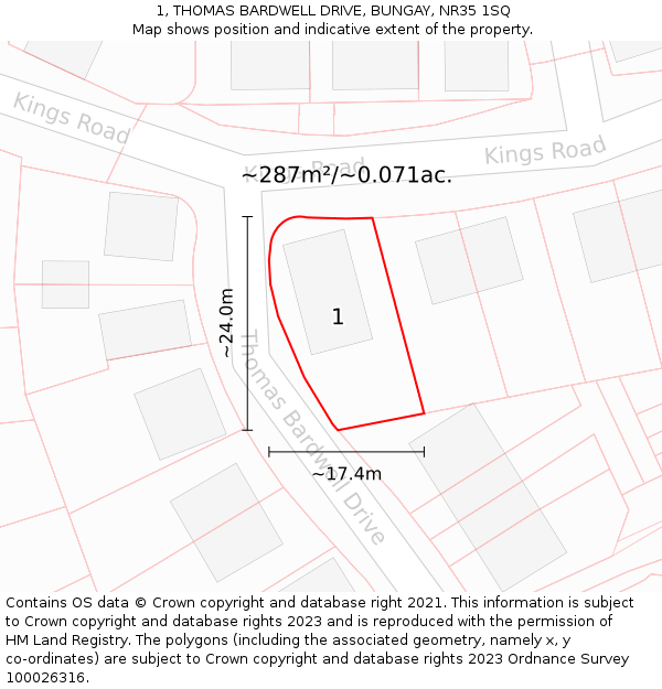 1, THOMAS BARDWELL DRIVE, BUNGAY, NR35 1SQ: Plot and title map