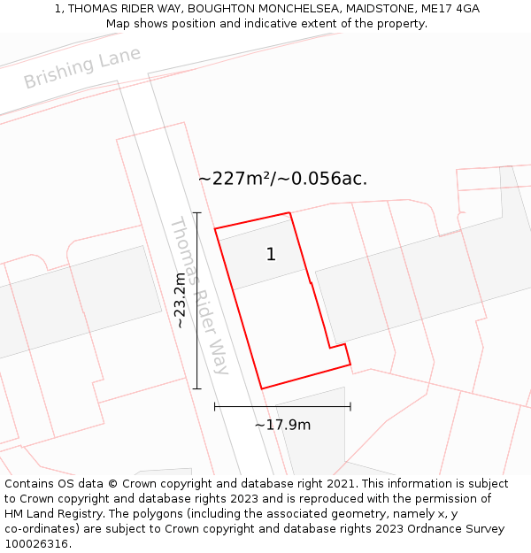 1, THOMAS RIDER WAY, BOUGHTON MONCHELSEA, MAIDSTONE, ME17 4GA: Plot and title map