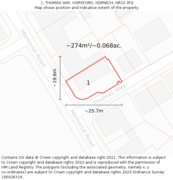 1, THOMAS WAY, HORSFORD, NORWICH, NR10 3FQ: Plot and title map