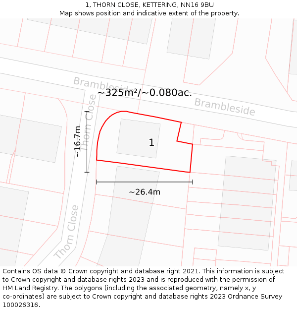 1, THORN CLOSE, KETTERING, NN16 9BU: Plot and title map