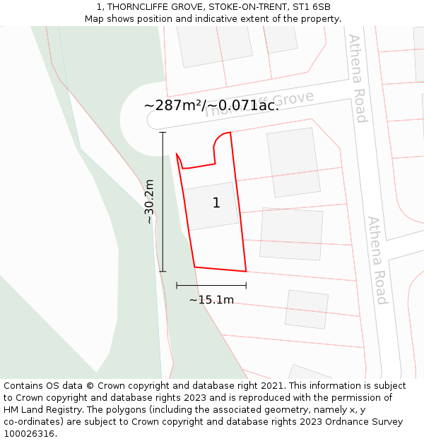 1, THORNCLIFFE GROVE, STOKE-ON-TRENT, ST1 6SB: Plot and title map