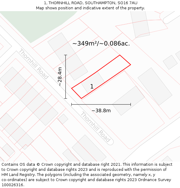 1, THORNHILL ROAD, SOUTHAMPTON, SO16 7AU: Plot and title map