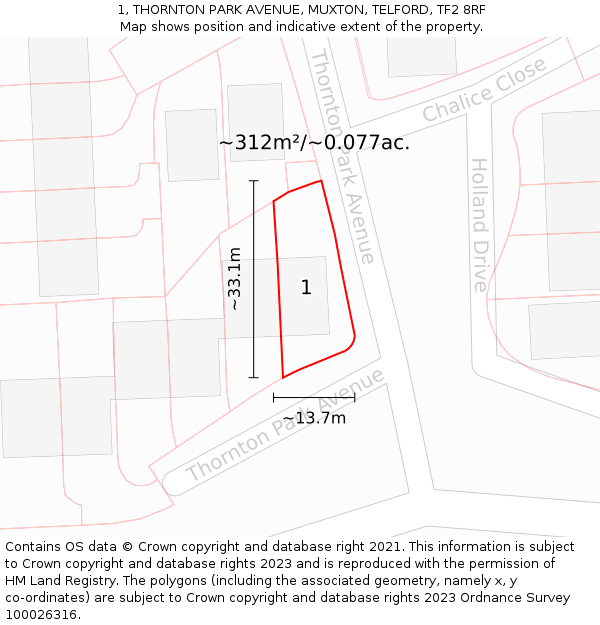 1, THORNTON PARK AVENUE, MUXTON, TELFORD, TF2 8RF: Plot and title map