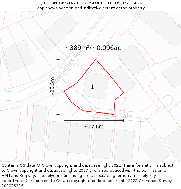 1, THORNTONS DALE, HORSFORTH, LEEDS, LS18 4UW: Plot and title map