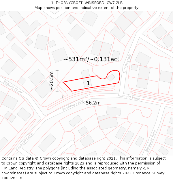 1, THORNYCROFT, WINSFORD, CW7 2LR: Plot and title map