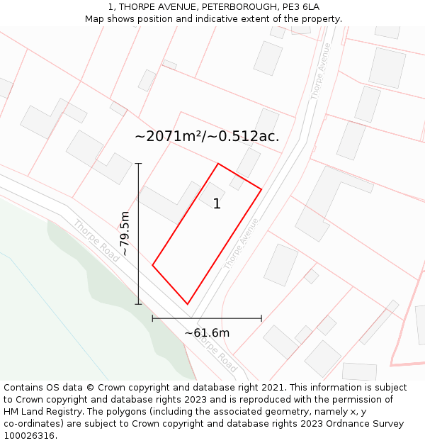 1, THORPE AVENUE, PETERBOROUGH, PE3 6LA: Plot and title map