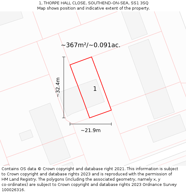 1, THORPE HALL CLOSE, SOUTHEND-ON-SEA, SS1 3SQ: Plot and title map