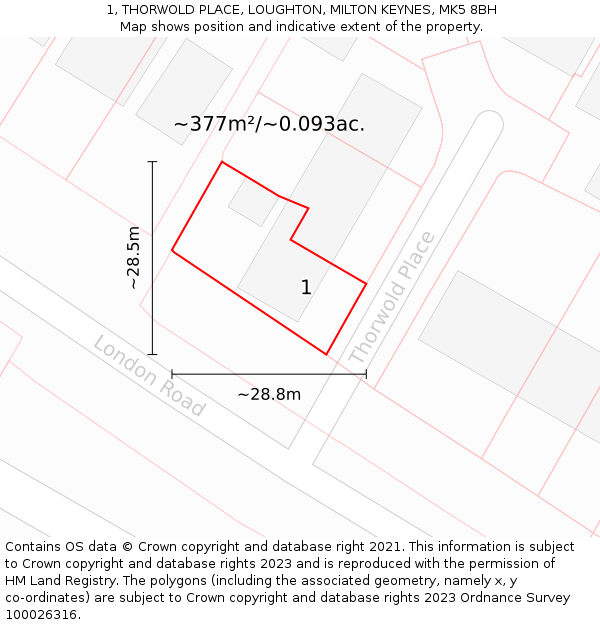 1, THORWOLD PLACE, LOUGHTON, MILTON KEYNES, MK5 8BH: Plot and title map