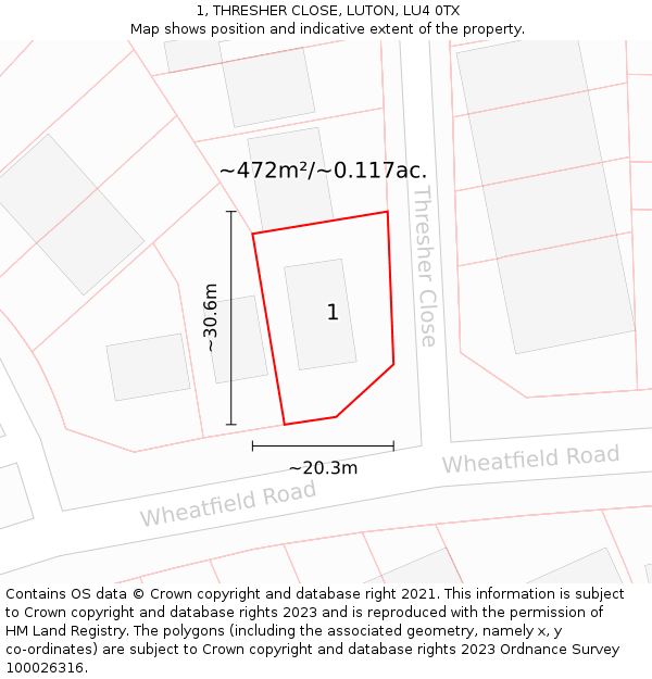 1, THRESHER CLOSE, LUTON, LU4 0TX: Plot and title map