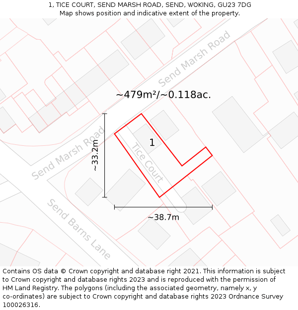 1, TICE COURT, SEND MARSH ROAD, SEND, WOKING, GU23 7DG: Plot and title map