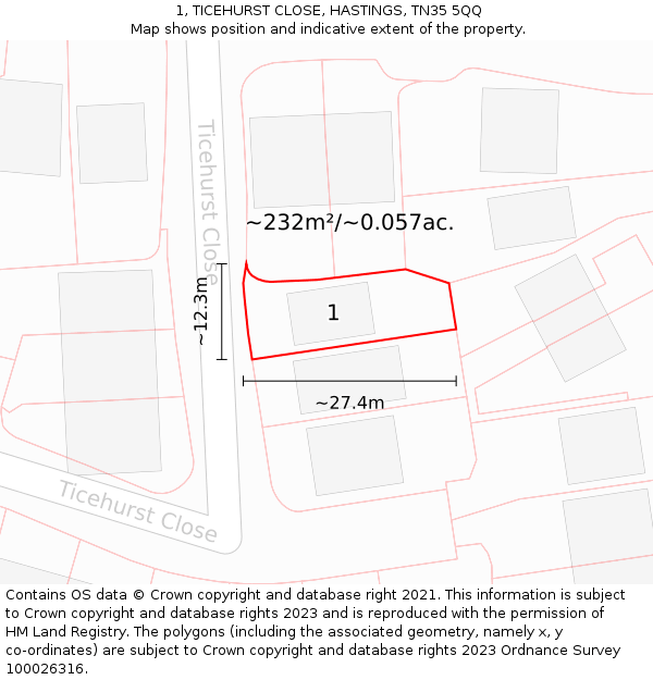 1, TICEHURST CLOSE, HASTINGS, TN35 5QQ: Plot and title map
