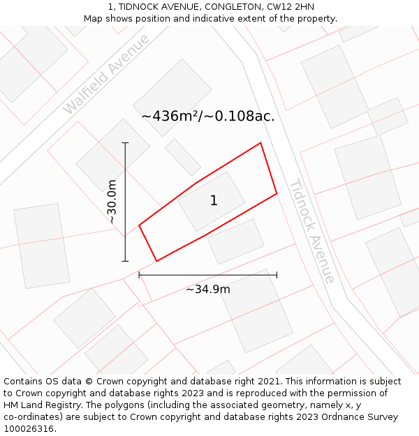 1, TIDNOCK AVENUE, CONGLETON, CW12 2HN: Plot and title map