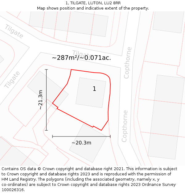 1, TILGATE, LUTON, LU2 8RR: Plot and title map