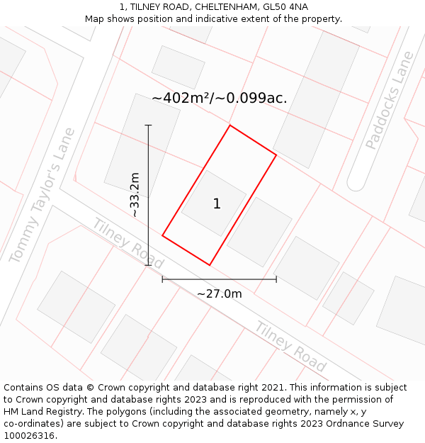 1, TILNEY ROAD, CHELTENHAM, GL50 4NA: Plot and title map