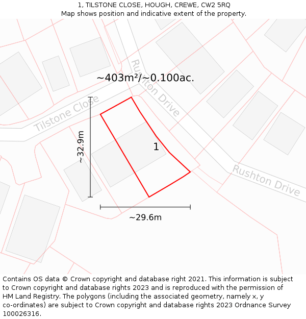 1, TILSTONE CLOSE, HOUGH, CREWE, CW2 5RQ: Plot and title map