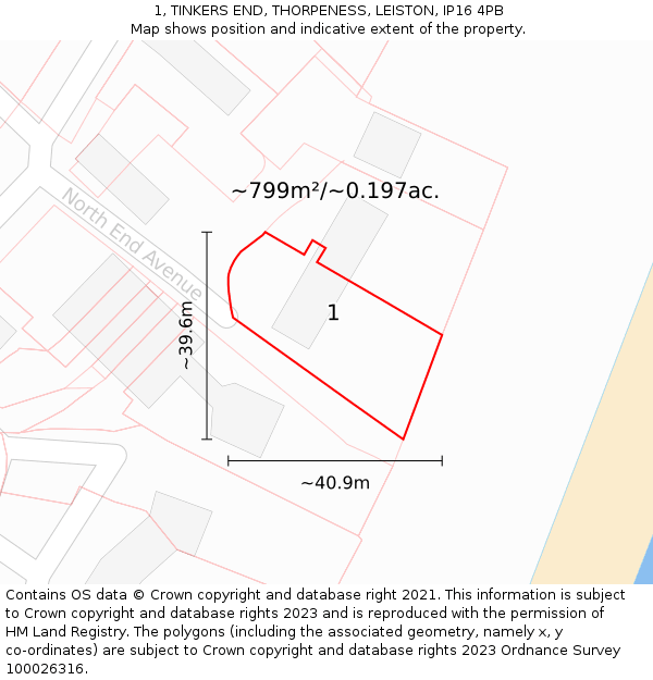 1, TINKERS END, THORPENESS, LEISTON, IP16 4PB: Plot and title map