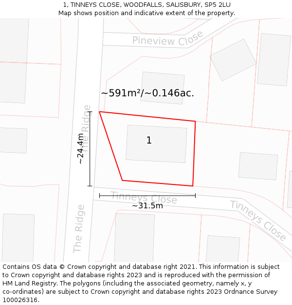 1, TINNEYS CLOSE, WOODFALLS, SALISBURY, SP5 2LU: Plot and title map