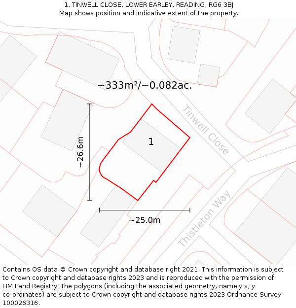 1, TINWELL CLOSE, LOWER EARLEY, READING, RG6 3BJ: Plot and title map
