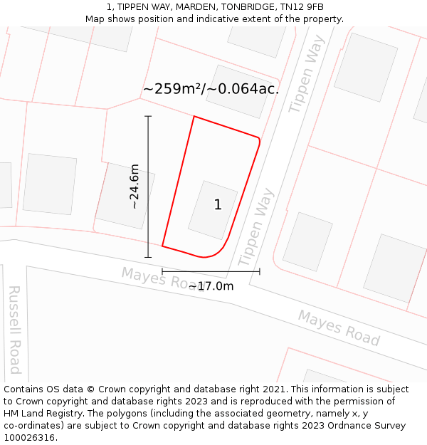 1, TIPPEN WAY, MARDEN, TONBRIDGE, TN12 9FB: Plot and title map