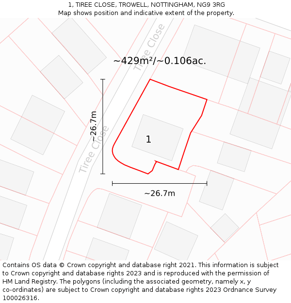 1, TIREE CLOSE, TROWELL, NOTTINGHAM, NG9 3RG: Plot and title map